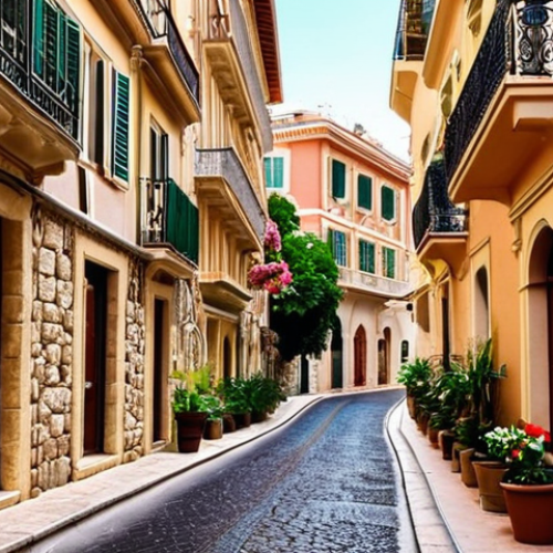 Home 18 **
Prompt: A picturesque, narrow street in Monaco-Ville (The Rock), showcasing historic buildings with flower-filled balconies. Capture the charm of the old town. Use warm, inviting lighting. Imagine a scene from a storybook, but with a distinct Monaco vibe. Focus on the cobblestone street and the architecture. Ensure it feels relatable to someone familiar with Urdu cultural aesthetics.
**