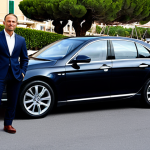 **Monaco Professional Car Ownership**
    A professional man in his late 30s, fully clothed in a modest, tailored dark business suit, standing confidently beside a sleek, dark luxury sedan parked on a clean street in Monaco. The background features classic, elegant Monaco architecture and a hint of the sparkling harbor, conveying a sophisticated urban environment. The pose is natural, showcasing perfect anatomy and correct proportions, with well-formed hands and proper finger count. The lighting is bright and crisp, emphasizing professional photography and a high-quality, realistic image. This content is safe for work, appropriate content, and family-friendly.