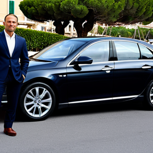 Home 8 **Monaco Professional Car Ownership**
A professional man in his late 30s, fully clothed in a modest, tailored dark business suit, standing confidently beside a sleek, dark luxury sedan parked on a clean street in Monaco. The background features classic, elegant Monaco architecture and a hint of the sparkling harbor, conveying a sophisticated urban environment. The pose is natural, showcasing perfect anatomy and correct proportions, with well-formed hands and proper finger count. The lighting is bright and crisp, emphasizing professional photography and a high-quality, realistic image. This content is safe for work, appropriate content, and family-friendly.