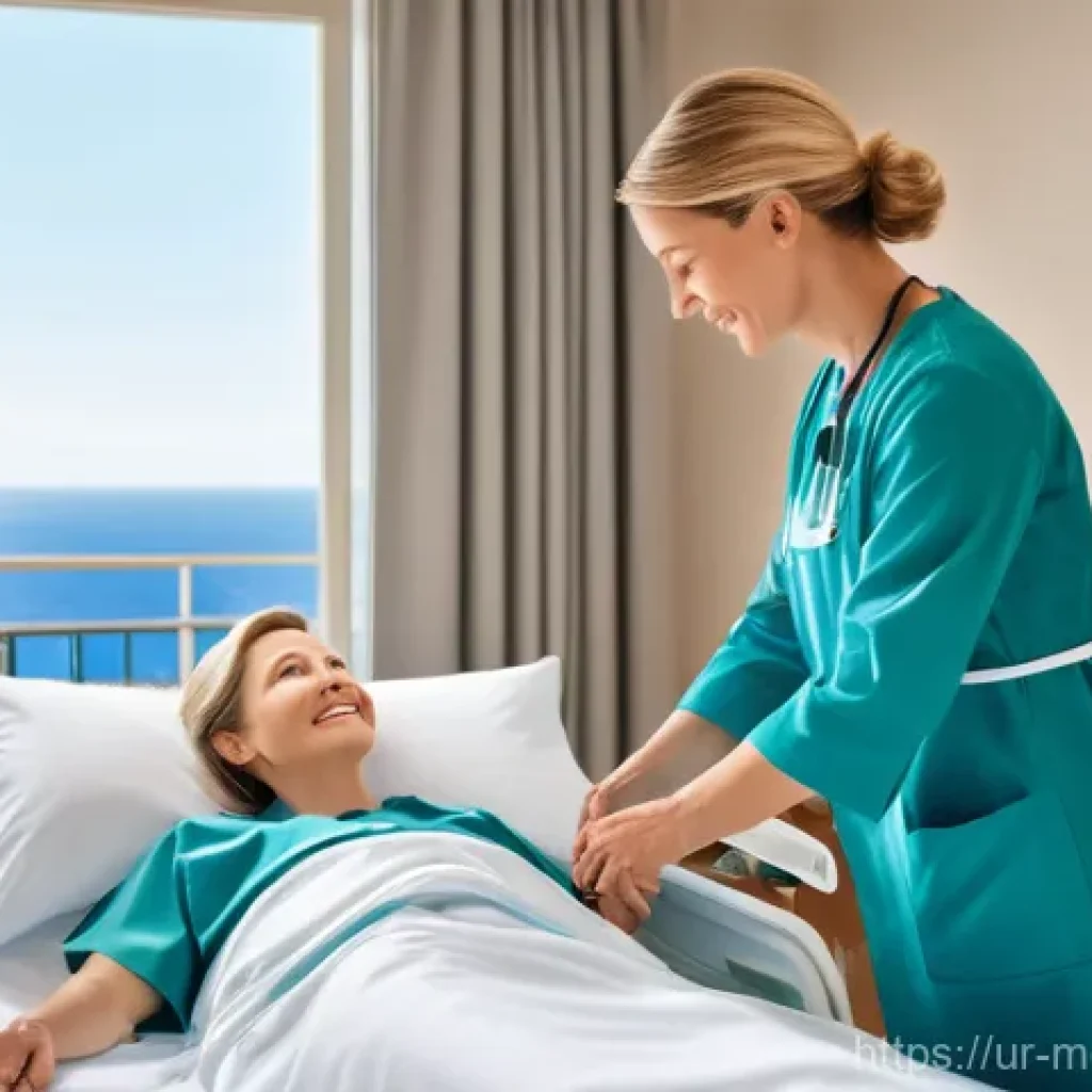 모나코 내 의료 서비스 및 병원 - **Prompt:** A bright, spacious, and ultra-modern hospital room in Monaco, featuring a large window o...