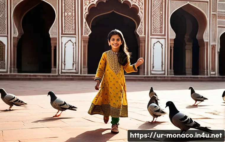 모나코 왕비 그레이스 켈리 - **Prompt:** A young Pakistani girl in a vibrant Shalwar Kameez, playfully chasing pigeons in the Bad...