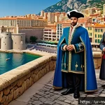 모나코 왕실 계보 - A detailed historical scene of the Grimaldi family establishing the principality of Monaco in 1297, ...
